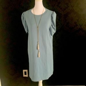 Pale blue T-shirt dress.
